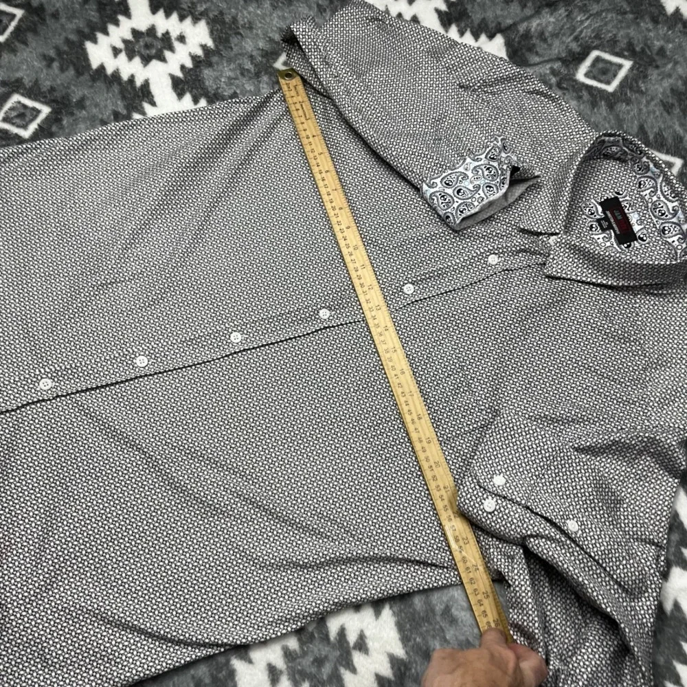 Johnston & Murphy J&M Flex Shirt Mens XL Black White Skull Paisley Trim Stretch